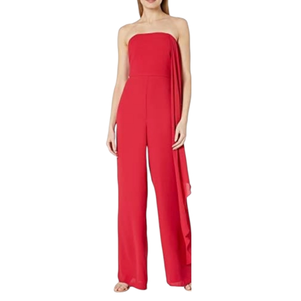❤️Host Pick! NWT Halston Heritage Red Strapless Draped Side Jumpsuit Size 10 - Picture 5 of 16